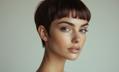 Young woman with short brown hair