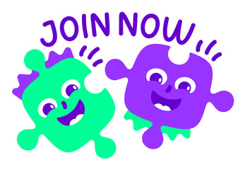 lettering sticker join now puzzles green violet text