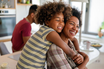 Caring african american mother hugging teenage daughter, enjoy moment of love, motherhood concept