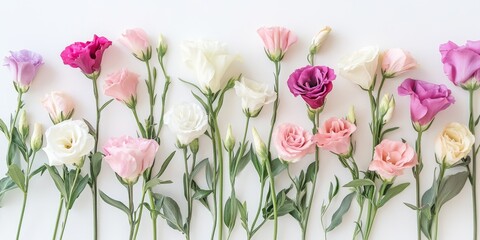 Stunning lisianthus flowers elegantly displayed against a white background, showcasing the beauty of lisianthus in vibrant colors and delicate petals for a striking visual impact.