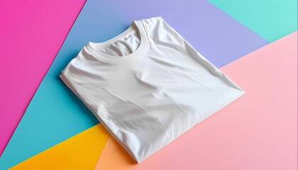 Blank t shirt mockup on colorful background fashion photography creative design concept minimalist environment flat lay perspective