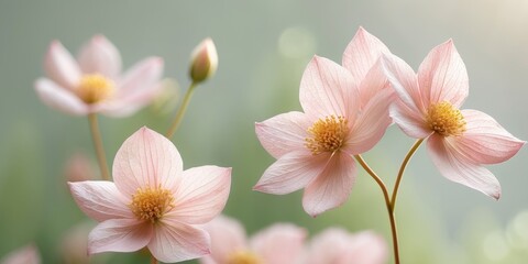 Fototapeta premium pink flowers on blurred green background