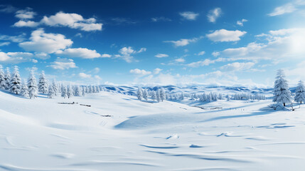 Rural winter landscape with a farm