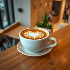Heart-Shaped Latte Art in a Cozy Cafe