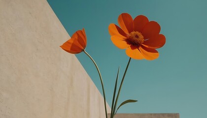 Elegant red flower on yellow background colours, isolated, bright, floral, flower, nature, red, 3