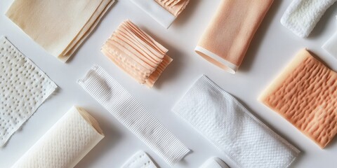 Collection of multiple bandages isolated on a white background, showcasing various types of bandages for diverse applications and purposes, emphasizing the usefulness of these essential bandages.