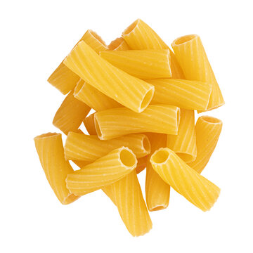 Uncooked tortiglioni pasta forming a pile
