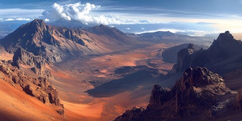 Obraz premium Haleakala Volcano crater showcases a stunning landscape in portrait mode, capturing the essence of the Haleakala Volcano s breathtaking features and natural beauty.