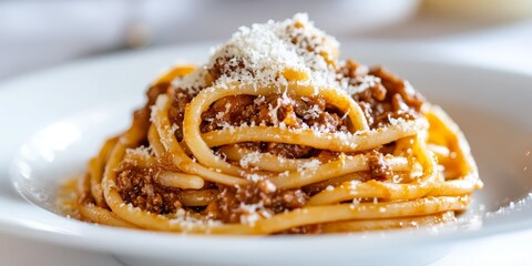 Delicious pici pasta served with rich lamb ragu and topped with savory parmesan cheese, creating a mouthwatering dish that celebrates the flavors of pici pasta and lamb ragu perfectly.