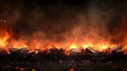 Naklejka premium Fiery Embers Glowing Brightly In The Dark Night