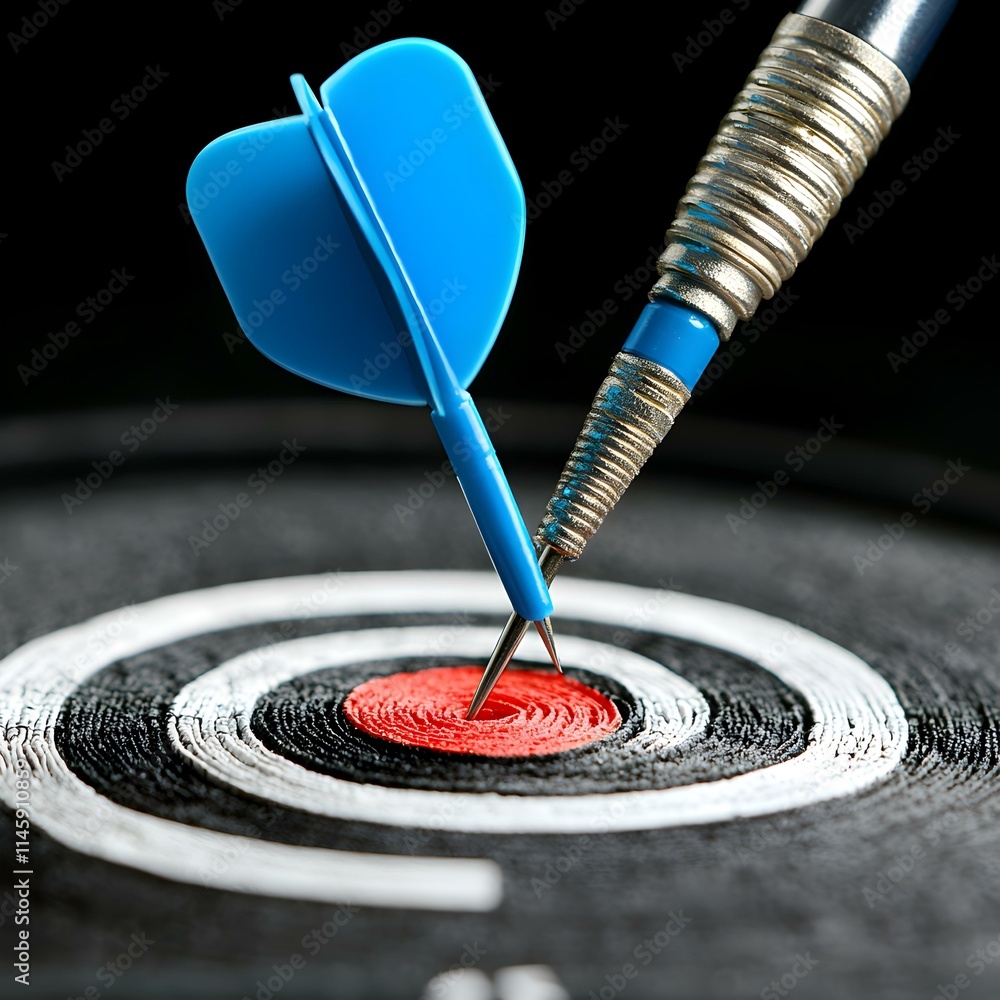 Poster dart arrow hitting target with circular red and white pattern