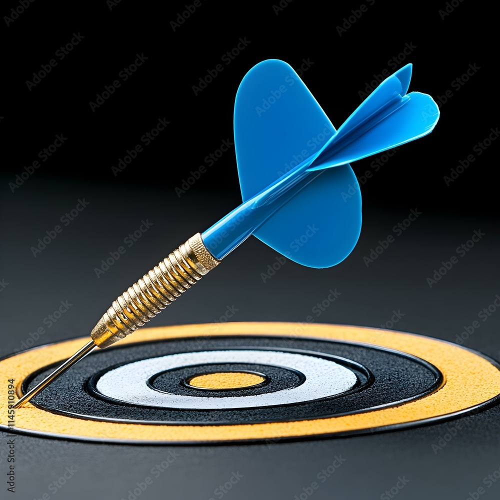 Poster dart hitting center of target with precision and focused intent