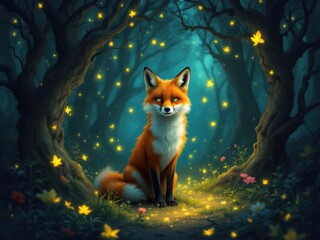 "Enchanted Forest Fox with Magical Glow"