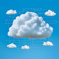 Digital Cloud Concept with Modern Technology and Blue Sky Background