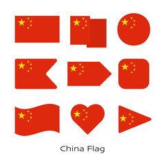 China flag icon set isolated on white background. Vector Illustration.