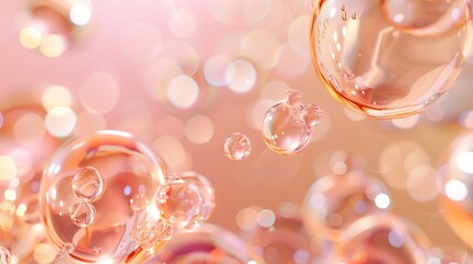 3d rendering of collagen bubbles on molecular background illustrating cosmetic oil liquid and skincare innovation concepts.