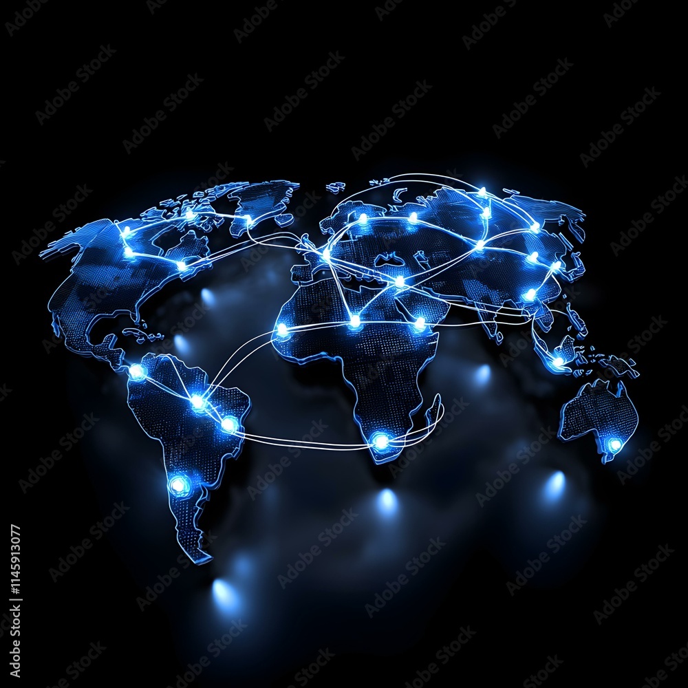 Poster global network connection with visualized data points and lines