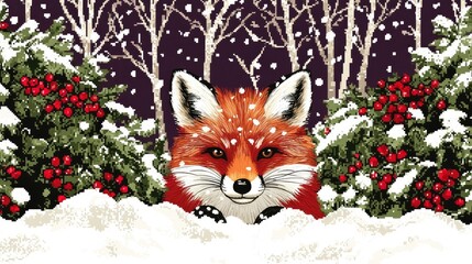 Fototapeta premium Festive Fox in Winter Wonderland A Christmas Eve Encounter