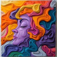 Obraz premium Vibrant Abstract Female Portrait with Colorful Fluid Forms