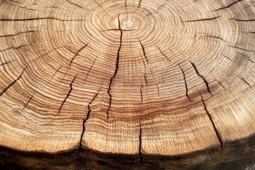 Fototapeta premium A detailed cross-section of a tree log unveils intricate growth patterns and textures, symbolizing nature's beauty and resilience, perfect for educational or artistic applications.