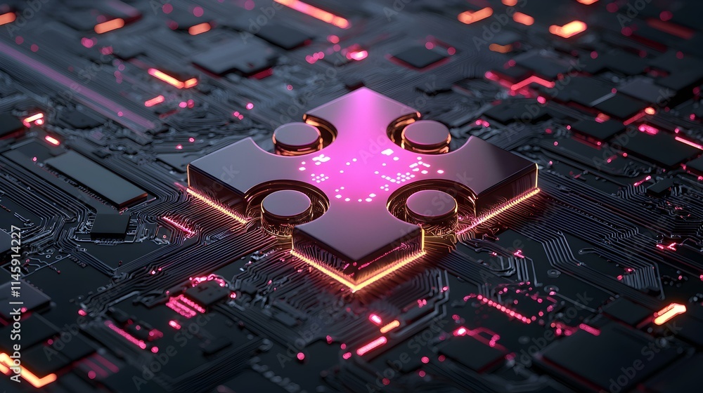 Poster modern digital circuit board with glowing elements and design