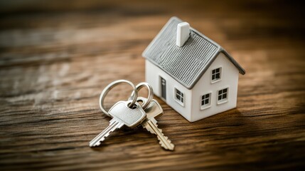 A delightful image showcasing a charming miniature house alongside keys, representing the ideal of home ownership and evoking feelings of security, stability, and belonging.