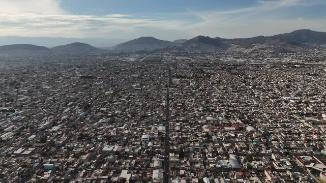 Breathtaking expanse of Mexico City viewed from a drone in Ecatepec