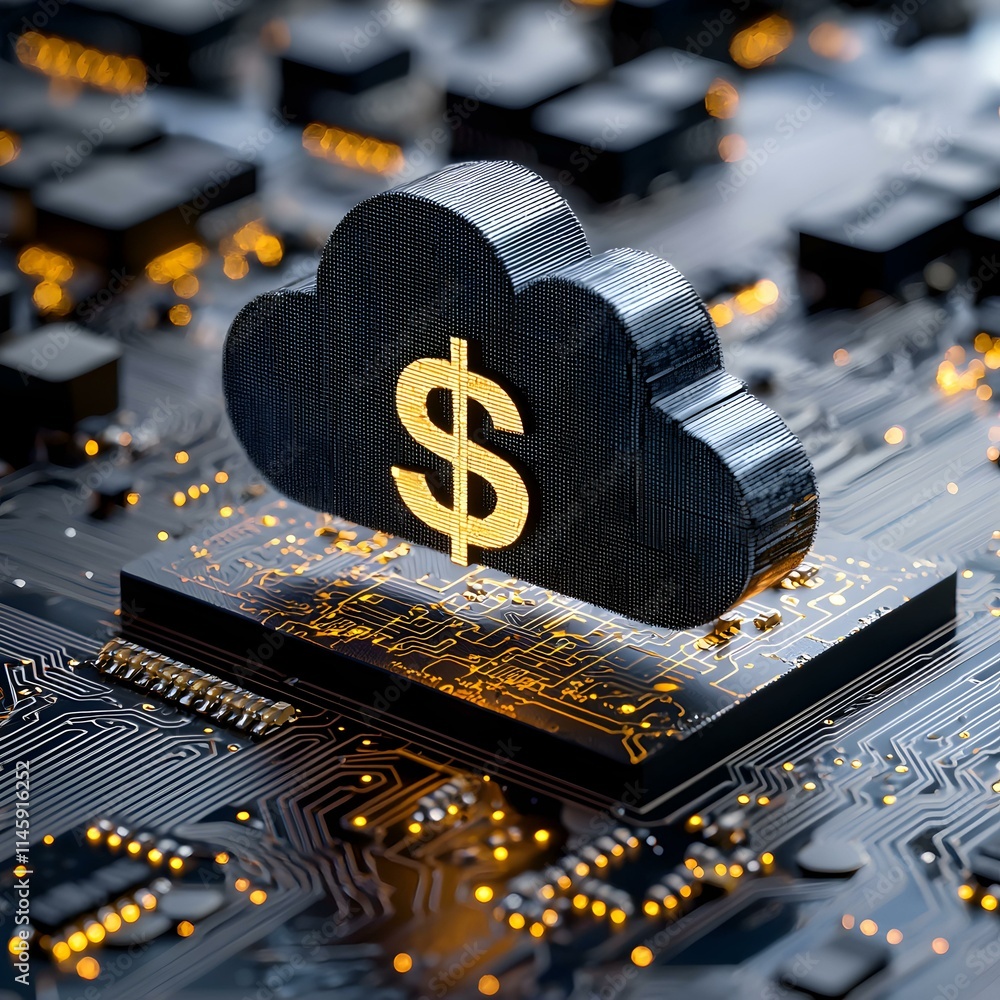 Poster cloud computing concept with dollar sign on circuit board background