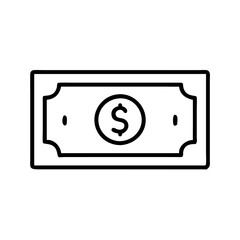 Icon representing cash payment and profit, featuring a banknote with a dollar sign
