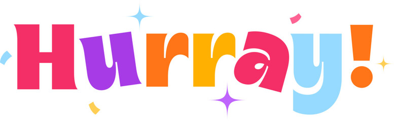 Lettering hurray! with stars and confetti text