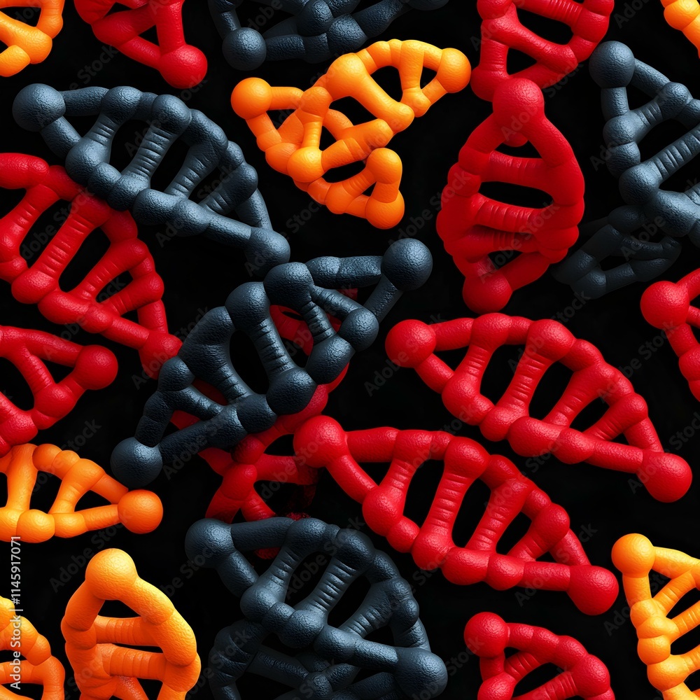 Poster abstract 3d model of colorful molecular structures on black background