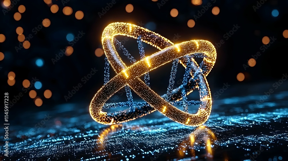 Poster abstract 3d render of glowing ring structure on dark background