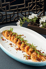 Spicy Quinoa Crumble with Deep-Fried King Prawns
