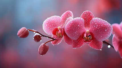 Pink orchids with water droplets, close-up.