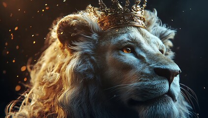 A majestic lion wearing a regal crown.AI GENERATED