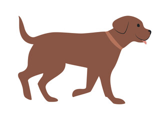 Brown walking dog. Flat vector illustration isolated on white background