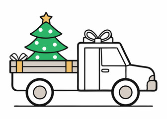 Red Truck with Christmas Tree and Gifts - Festive Holiday Transportation Illustration