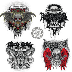 Fototapeta premium set, gothic sign with skull, grunge vintage design t shirts