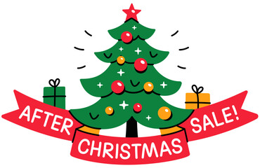 Lettering after christmas sale! with christmas tree and gifts text