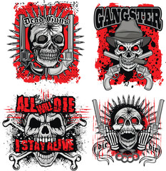 set, gothic sign with skull, grunge vintage design t shirts