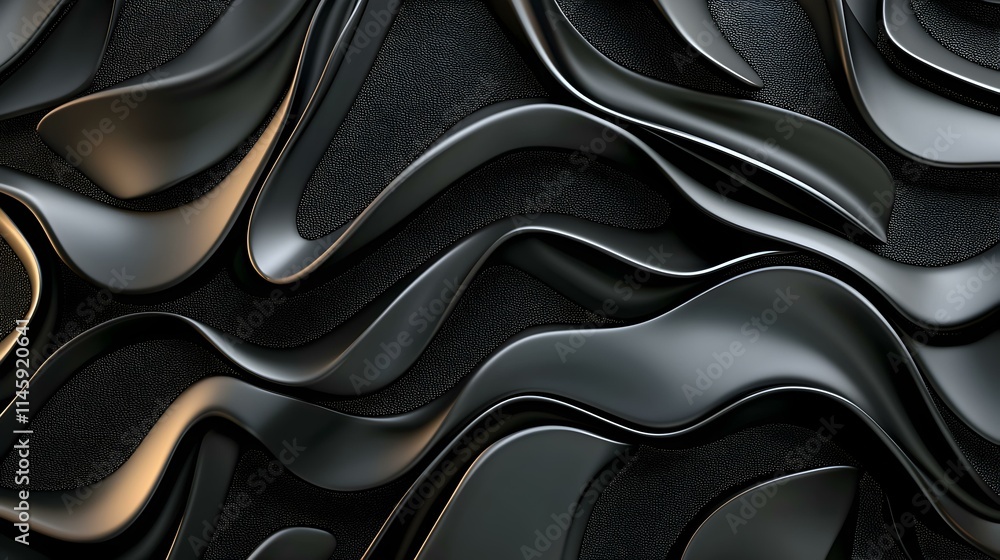 Poster abstract black wave pattern with smooth texture and depth effects