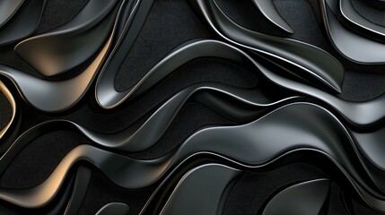 Abstract Black Wave Pattern with Smooth Texture and Depth Effects