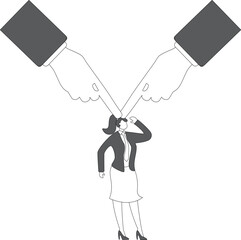 Weak businesswoman blamed by huge finger