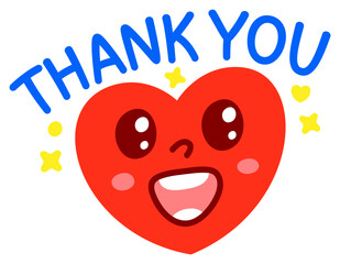 Lettering sticker thank you heart yellow red text