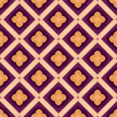 Textured Abstract Seamless Diamond Background Pattern in Purple and Gold