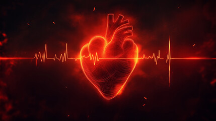 Vivid Heartbeat Visualization with Neon Red and Smoky Depths