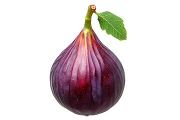 Whole fresh fig with green leaf f isolated on white transparent background. Concept of fruit
