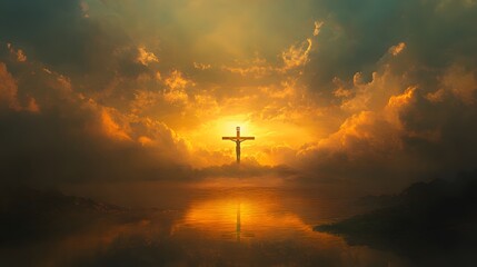 A Silhouette of Jesus Christ on the Cross at Sunset