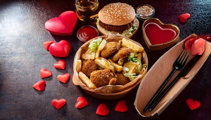 Romantic Valentine s Day Dinner Burger Fries Chicken Nuggets