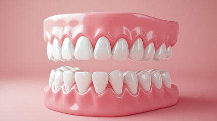 Obraz premium Realistic 3D Model of Teeth and Gums on a Pastel Background